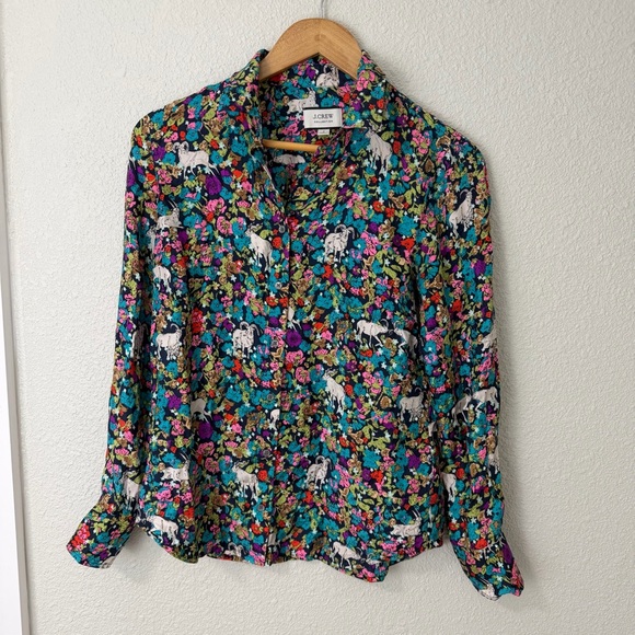 J. Crew Tops - J. Crew Collection silk twill shirt in grazing goats print size small button up
